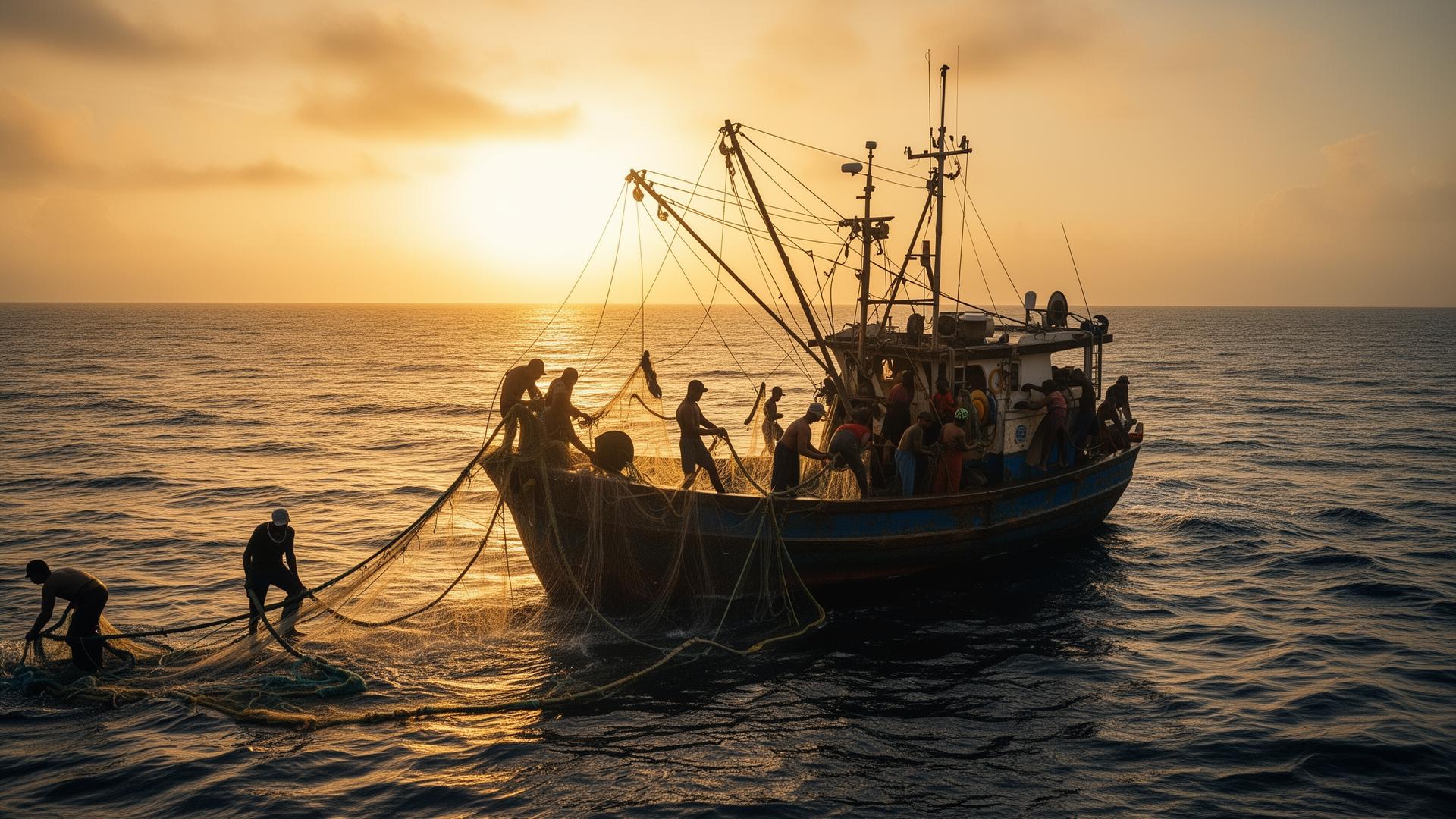 Fishing boat at sunrise